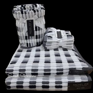 8pc Rachel Zoe Mosaic 100% Cotton Bath Hand Washcloth Towel Set Black White Gray